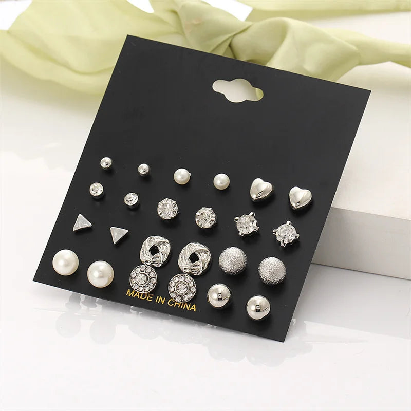 Earring Set Vintage Butterfly Heart Pearl Crystal Stud Earrings for Women Korean  2024 Brincos Jewelry Gift