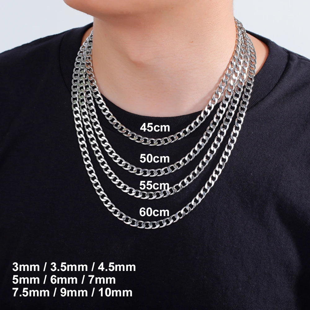 My Shape 3mm-10mm Cuban Chain Stainless Steel Necklaces for Men Male Chains Figaro Box Chain Choker Punk Jewelry 45cm 50cm 60cm