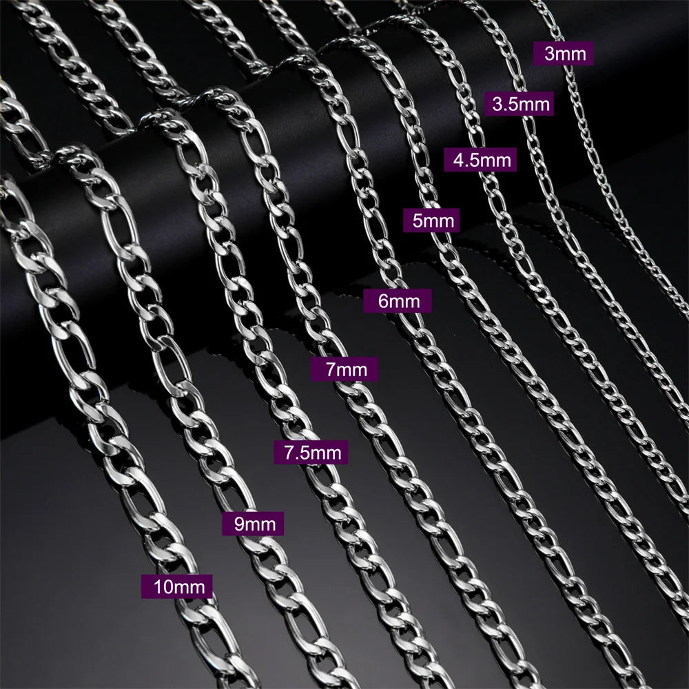 My Shape 3mm-10mm Cuban Chain Stainless Steel Necklaces for Men Male Chains Figaro Box Chain Choker Punk Jewelry 45cm 50cm 60cm