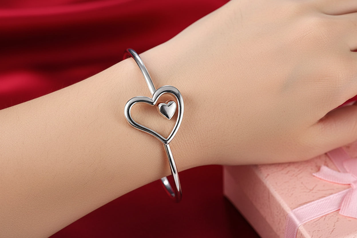 Trendy 925 Sterling Silver Bangles Bracelet Charms Cute Open for Women Fashion Jewelry Adjustment Size Cuff Wedding Party