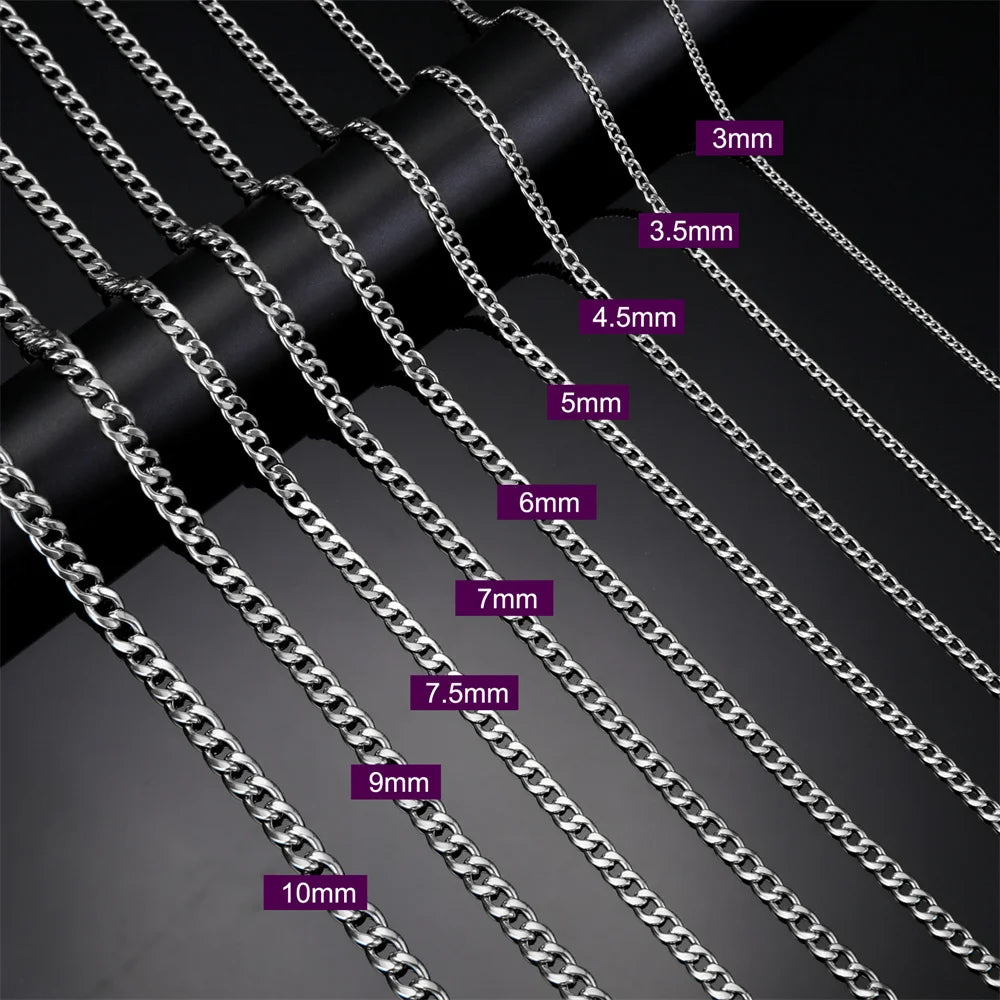 My Shape 3mm-10mm Cuban Chain Stainless Steel Necklaces for Men Male Chains Figaro Box Chain Choker Punk Jewelry 45cm 50cm 60cm